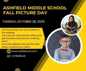 Image including 2 sample school pictures, and information about school picture day.