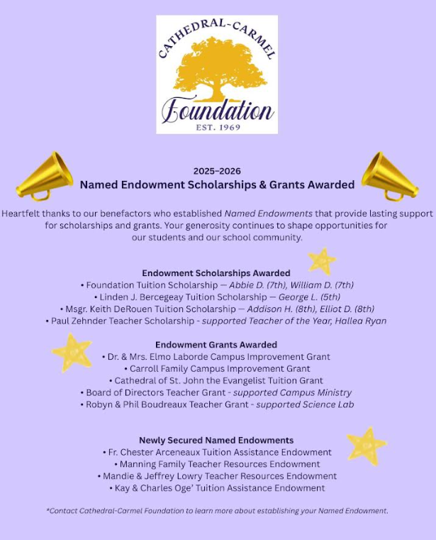 Cathedral-Carmel Foundation highlights the 2025-2026 Named Endowment Scholarships and Grants Awarded Featured Photo
