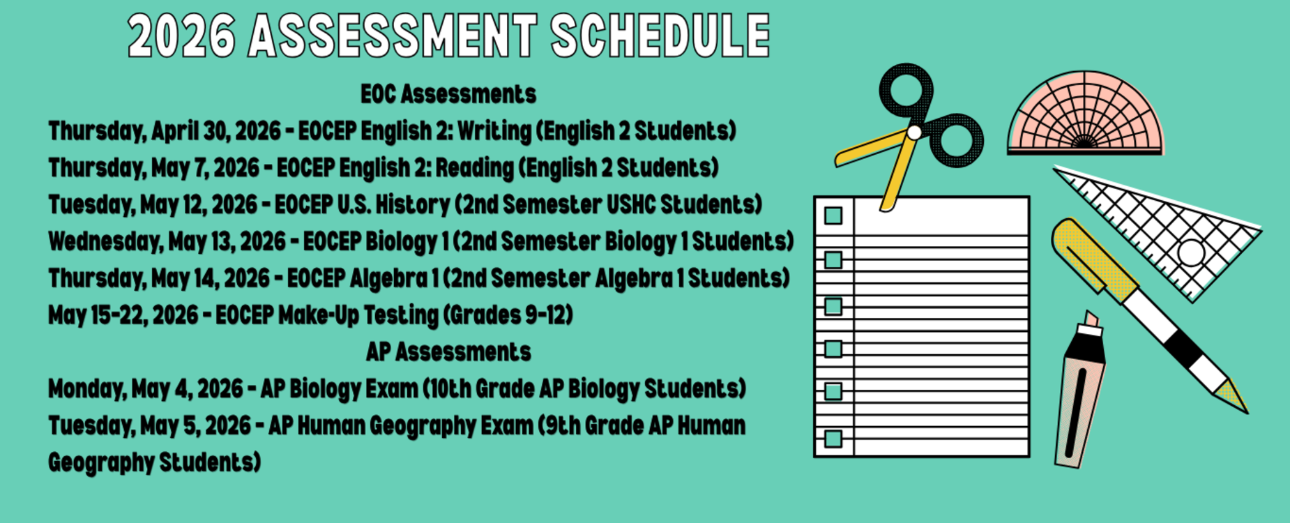 2026 State Assessment Schedule