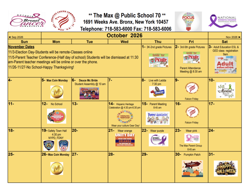 October Calendar in PDF form