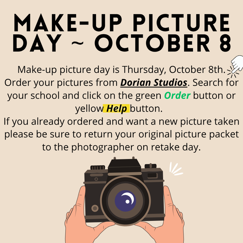 Image with Make-Up Picture Day on Thursday, October 8th and link to order pictures