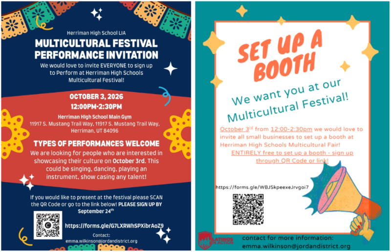 Flyer for the Multicultural Fest on October 3rd. See Ms Wilkinson for more details.