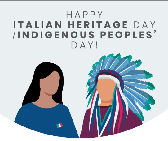 two people representing italian heritage and indigenous peoples day