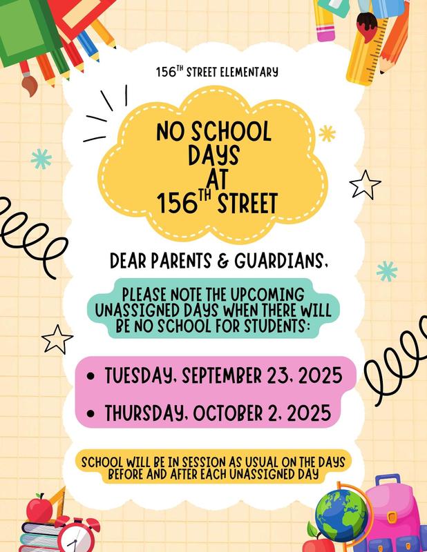 Upcoming Unassigned Days (No School on 9/23 and 10/2)