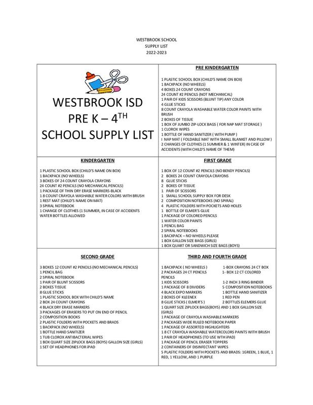 2022-2023 School Supply List Featured Photo