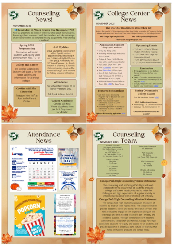 Thumbnails of the counseling newsletter for November