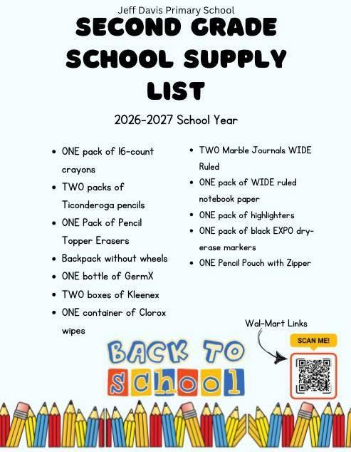 second grade supply list