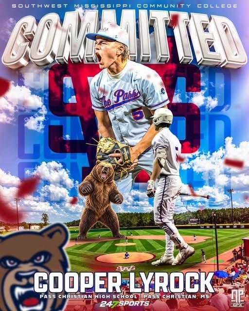 Congratulations to senior IF/RHP Cooper Lyrock on his commitment to Southwest Mississippi Community College!