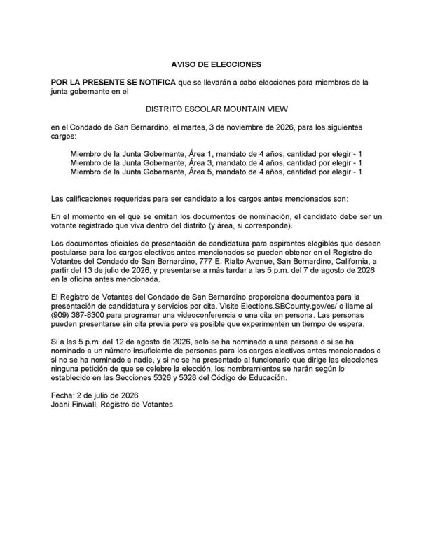 Notice of Election - Spanish