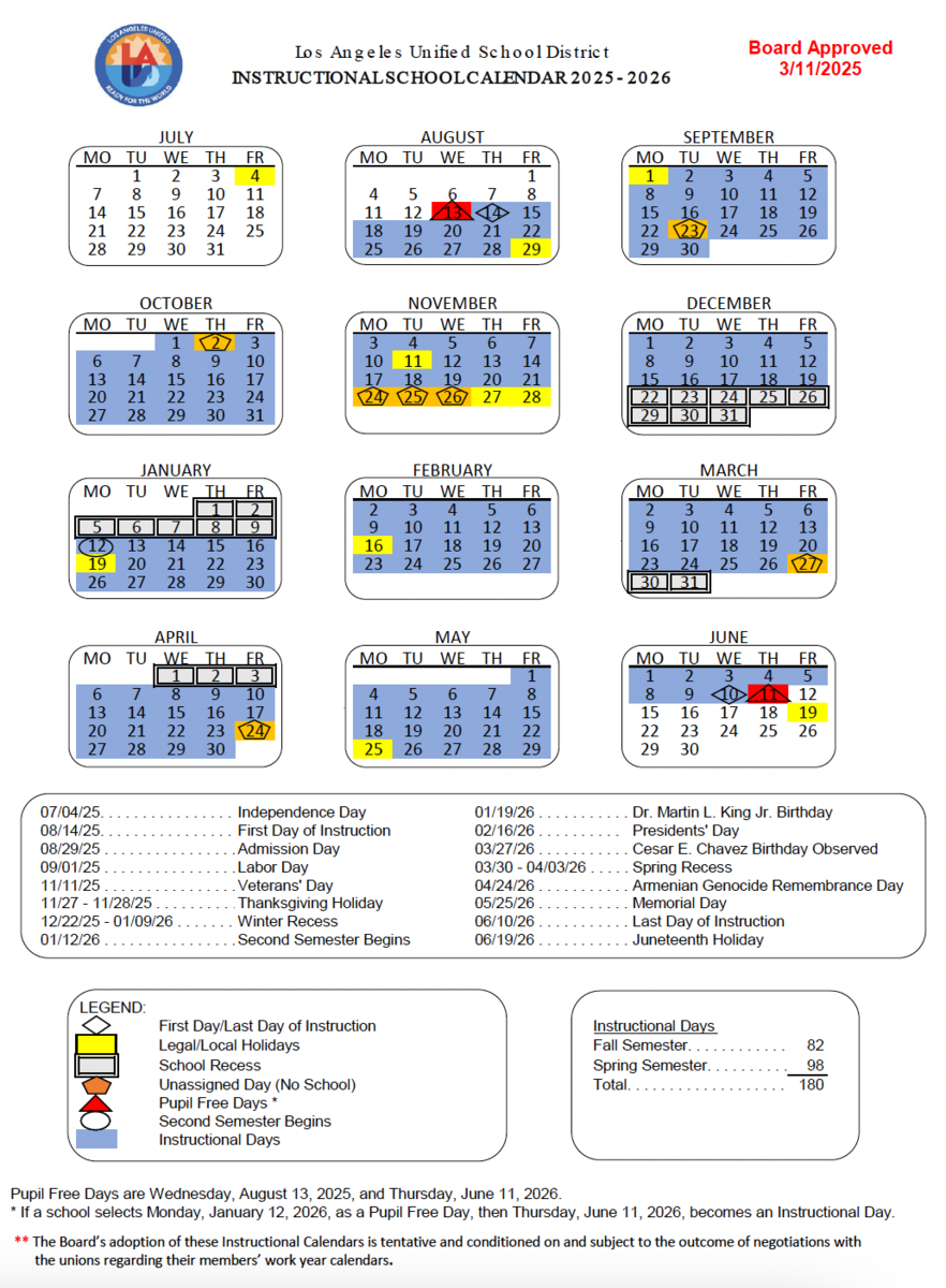 School Instructional Calendar