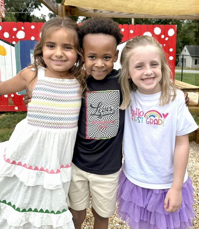 first graders renew friendships during the first week of school at James River Day School