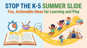 Stop the K-5 Summer Slide with Fun actionalbe ideas for learning and play