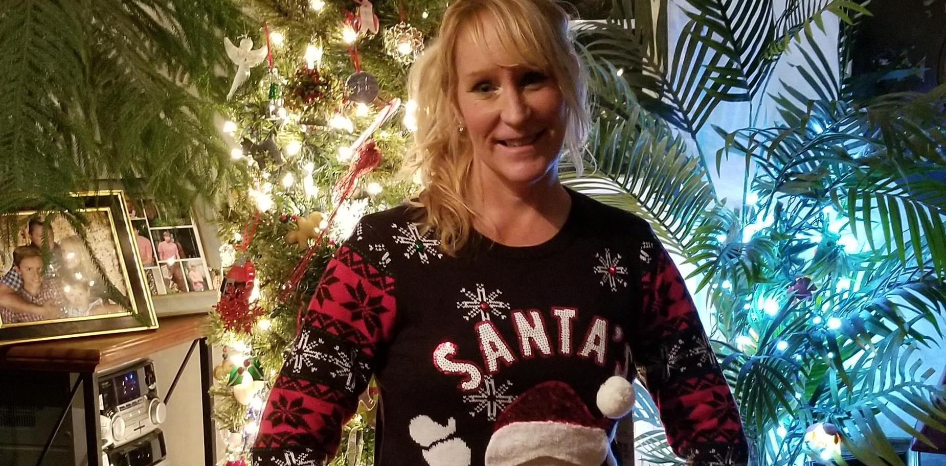 Teacher in Christmas attire