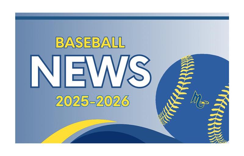 a light blue background with blue and yellow waves and a blue baseball