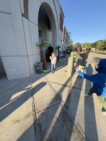 Students running around the school