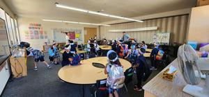First day first grade requires headgear!