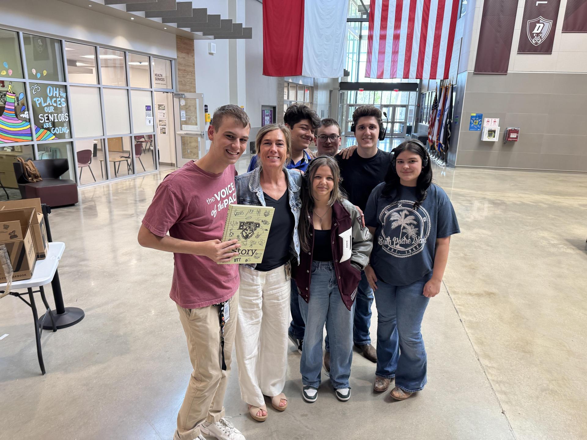 Mr. DeLane's students with principal Angela Looney