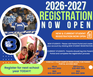 Blue Background circle photos of BISD students registration