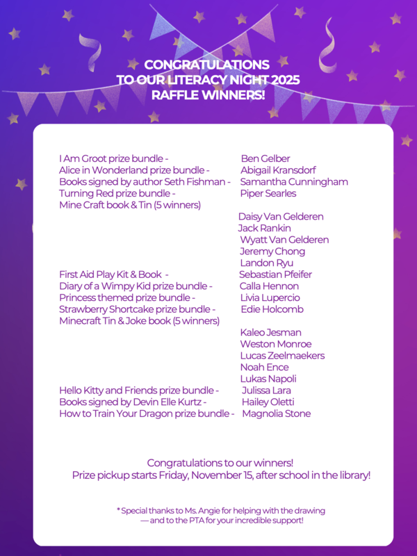 It's here! The list of Literacy Night Raffle winners! Thumbnail Image