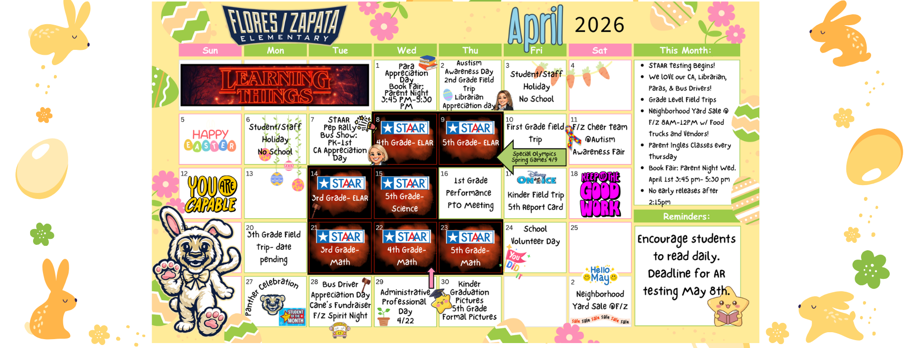 Flores/Zapata Elementary April Calendar of Events