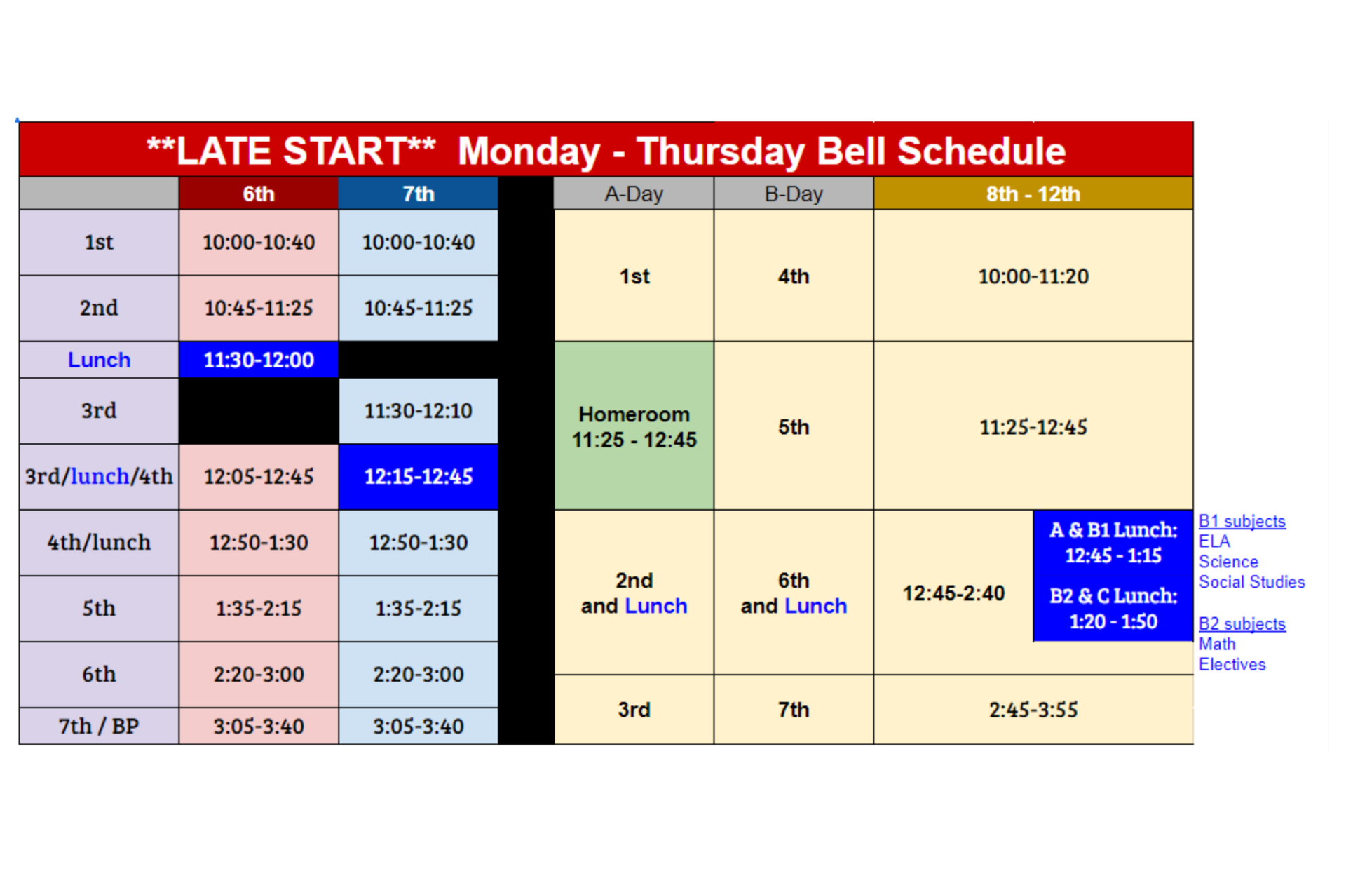 bell schedule 23-24 late start