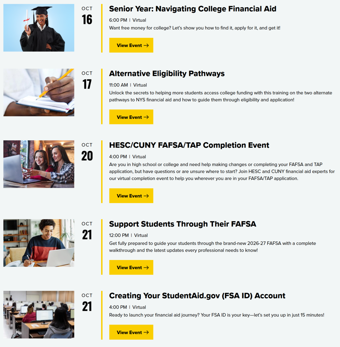 Higher Education Services Corporation HESC Workshops flyer