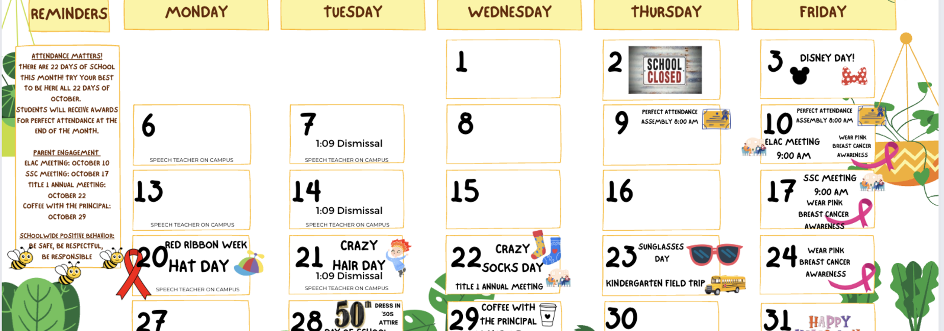 October parent calendar