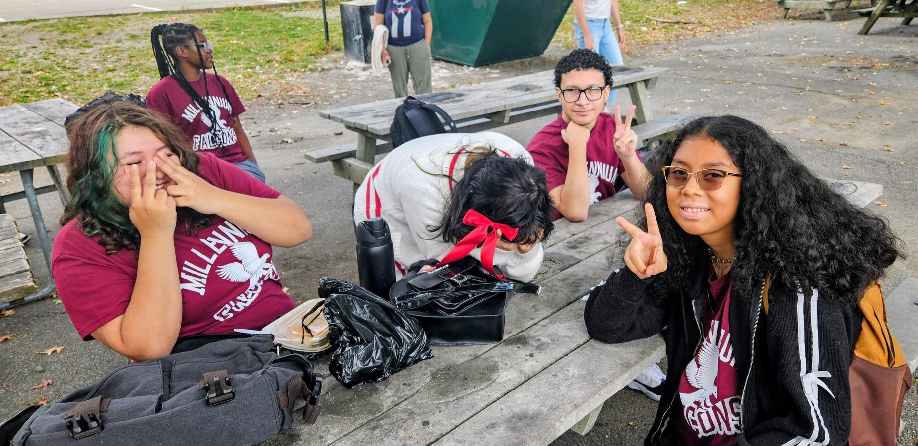 Students pose for community building trip.