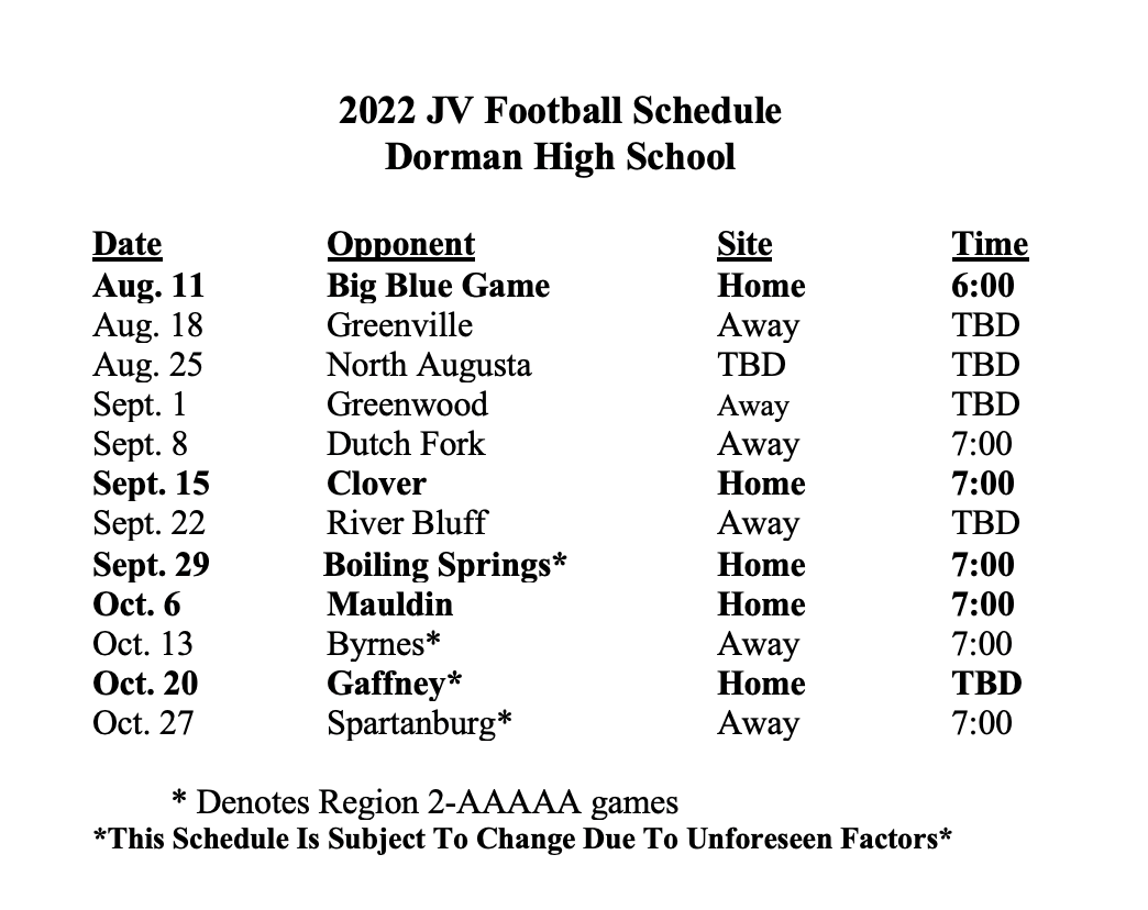 Schedule Football District Six Athletics