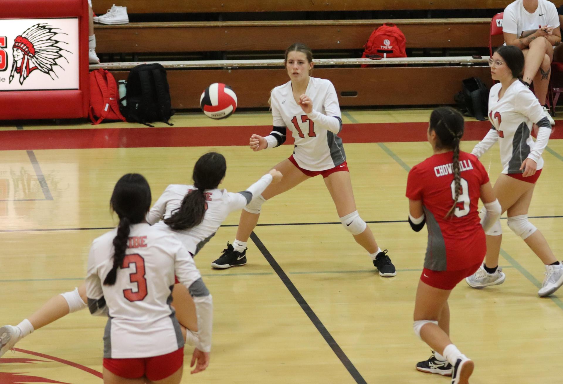 junior varsity girls playing volleyball against Mendota
