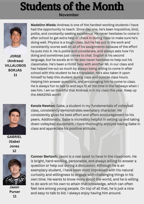 November Students of the Month