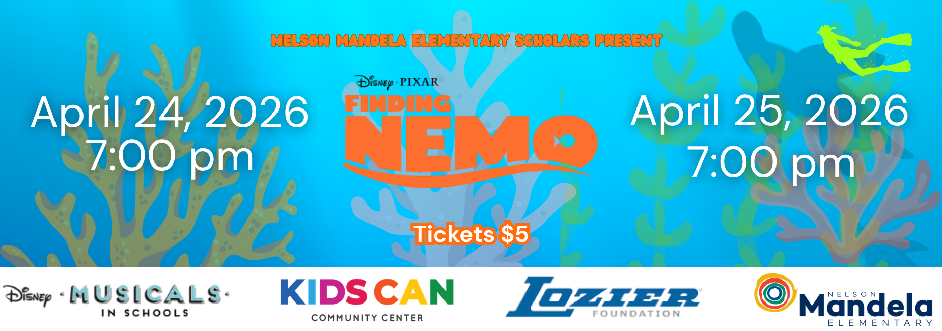 Blue and orange graphic for Finding Nemo Jr