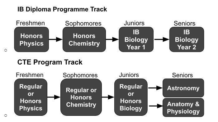 Map of course progression through CTE and IB tracks.