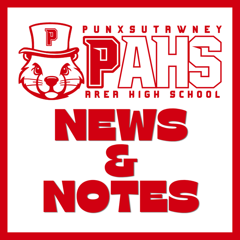 Red and white text with Chucks mascot logo and PAHS NEWS AND NOTES text