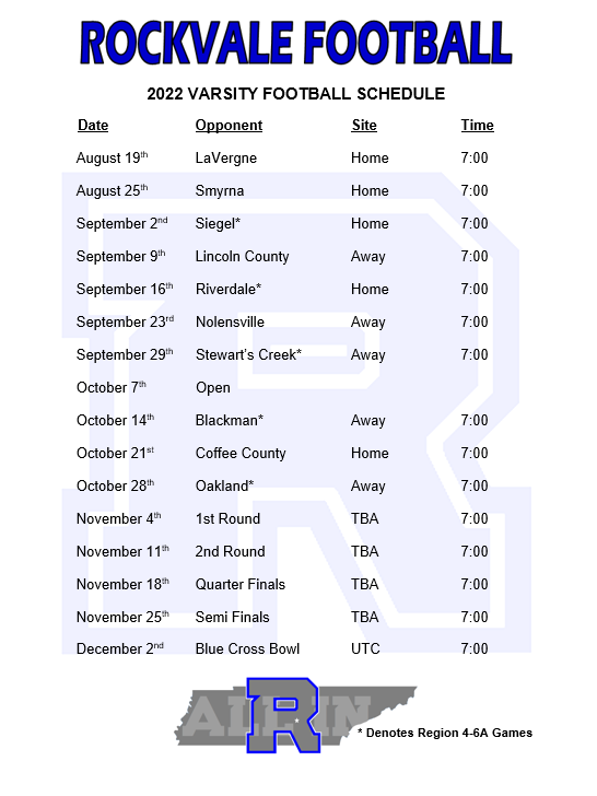 2022 Football Schedules – Football – Rockvale High School