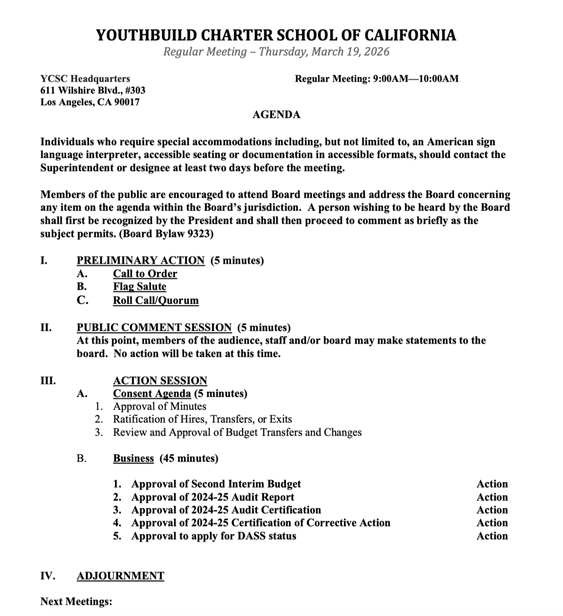 March 19 2026 Board Meeting Agenda 