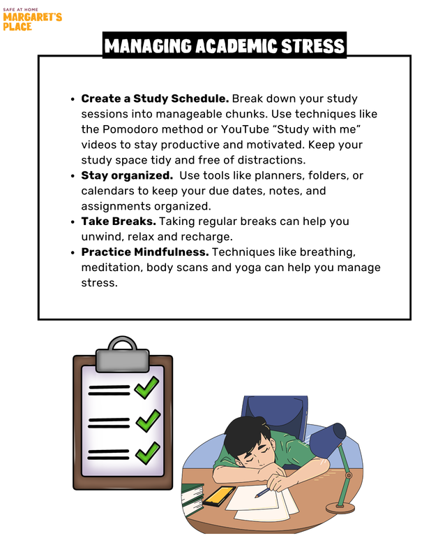 Tips for managing academic stress with a study schedule and mindfulness techniques.