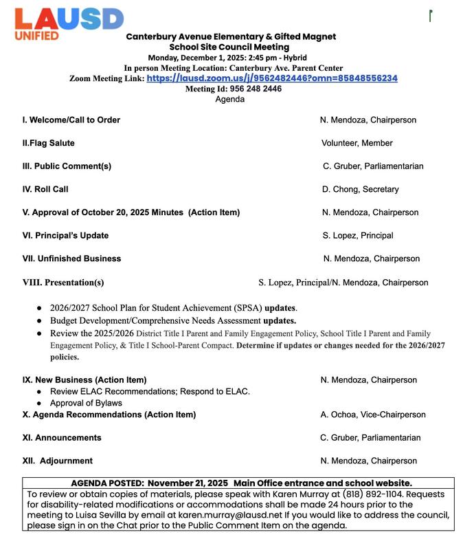 School Site Council Meeting (SSC)