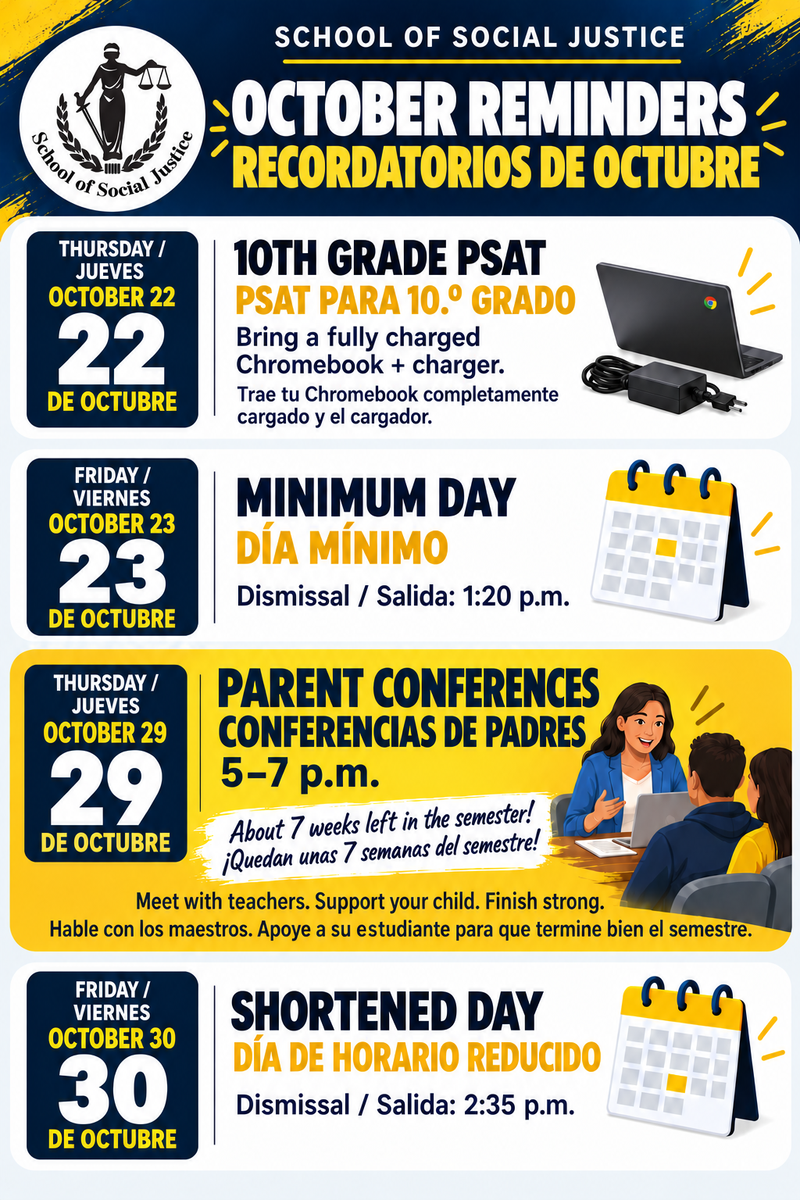 Important October School Reminders / Recordatorios escolares importantes de octubre Thumbnail Image