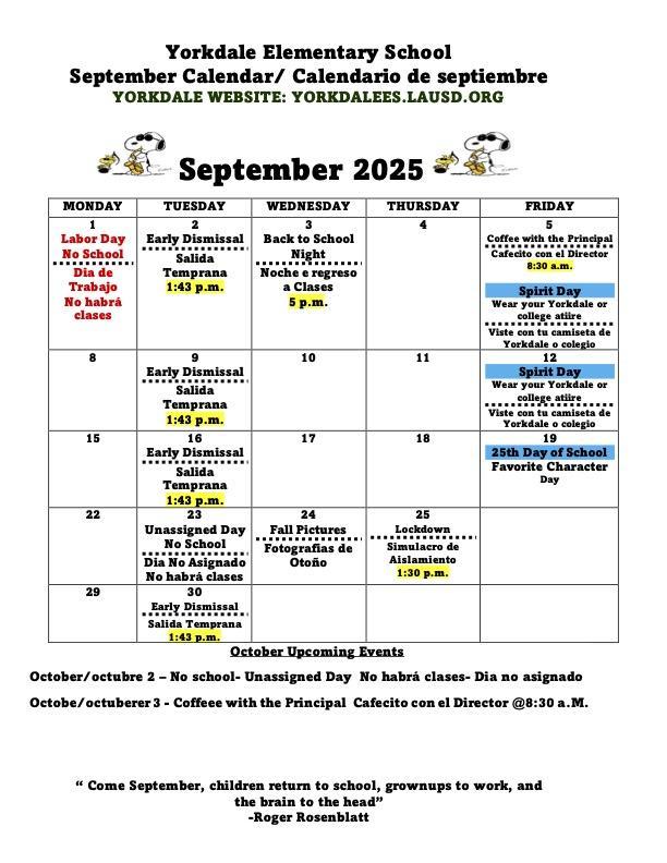 September Calendar - Upcoming Events