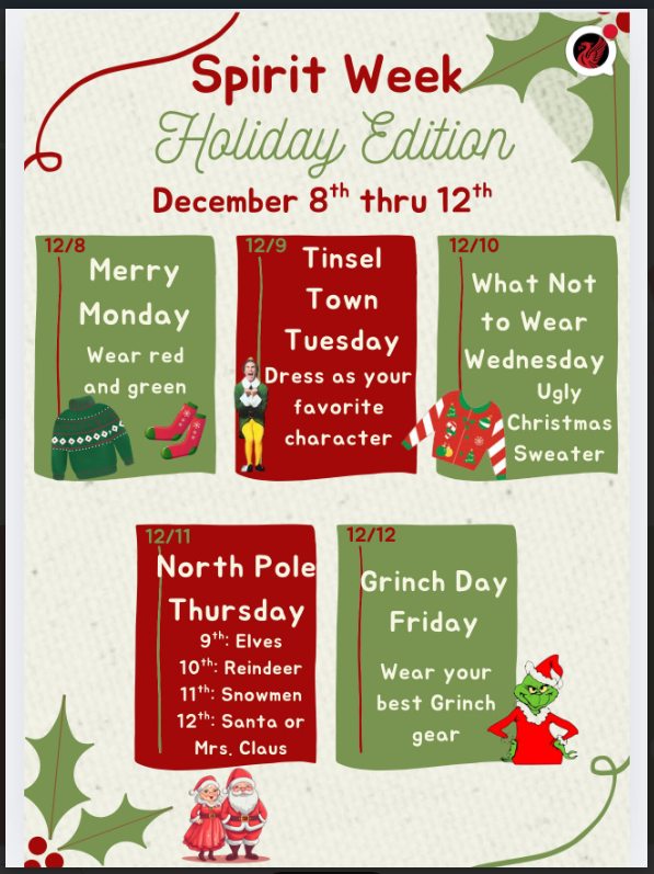 Spirit Week Holiday Edition Schedule