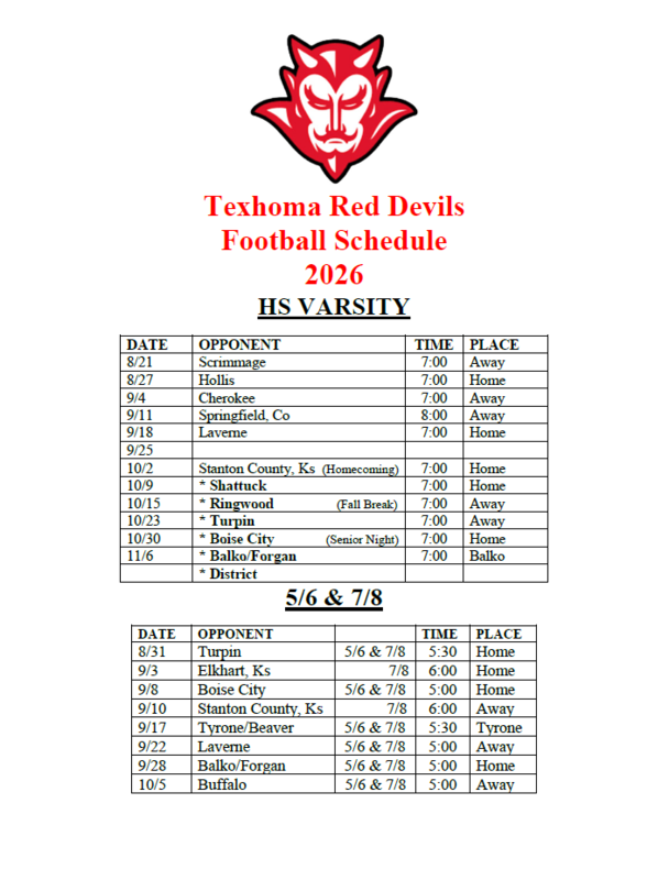 Updated Football Schedule! Featured Photo