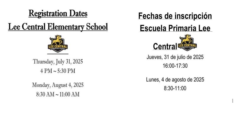 Lee Central Elementary Registration Dates