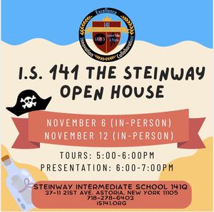 Flyer for open house with a pirate hat