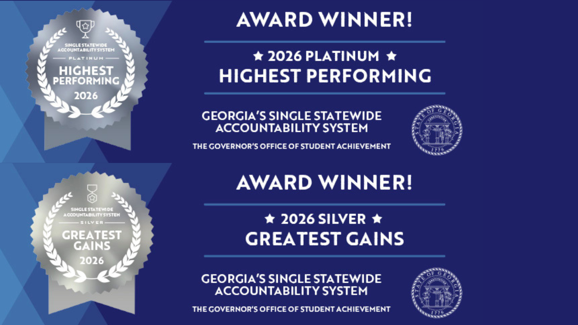 Two award certificates for 2026, recognizing achievements in education.