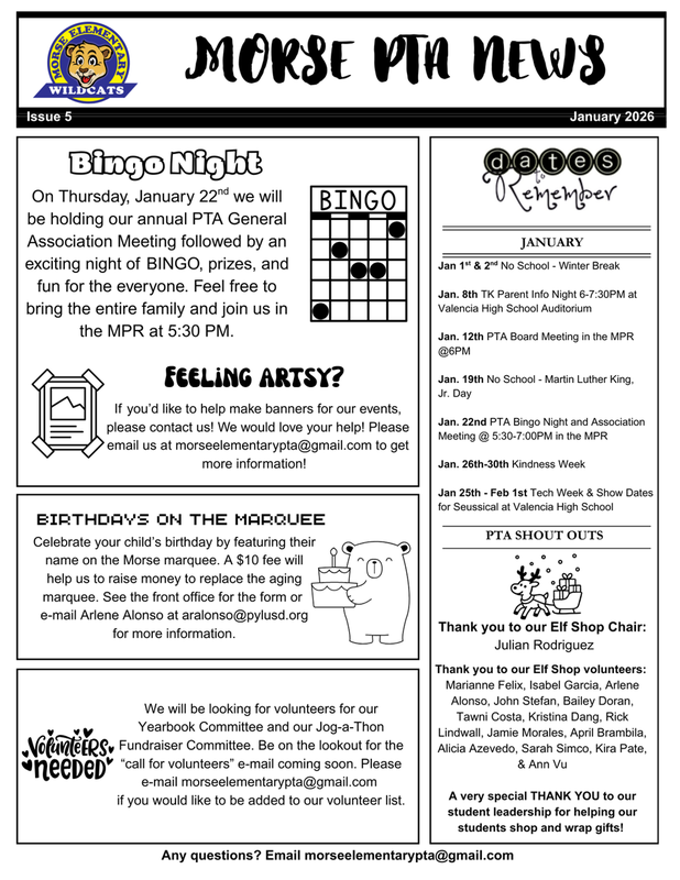 Morse PTA News: January 2026