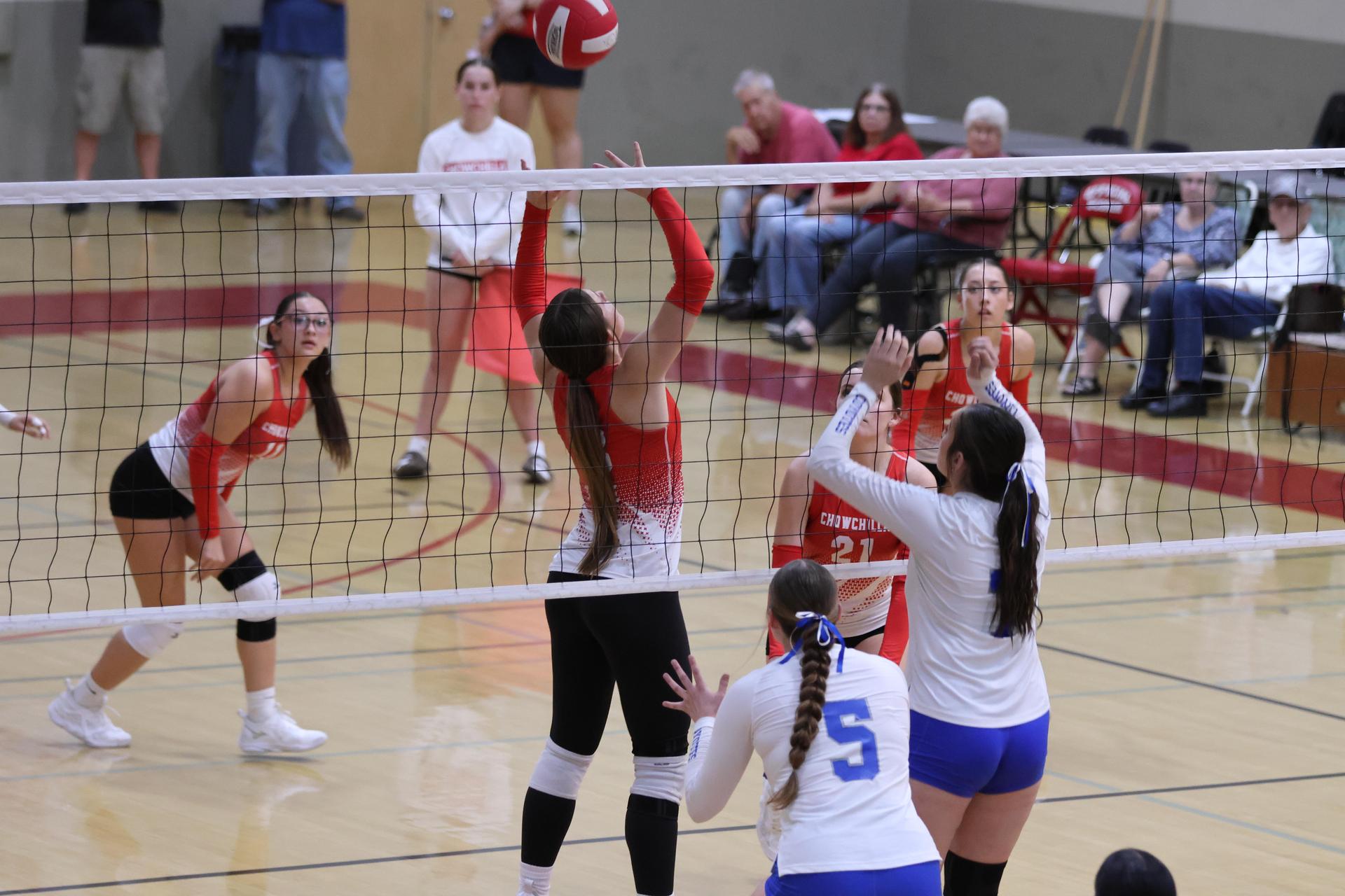Varsity girls Volleyball playing vs. Madera 37