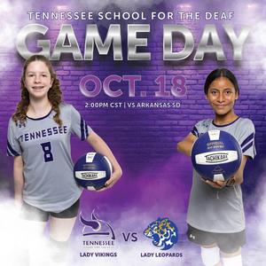 Two female volleyball plays posing on a flyer to announce their next volleyball game.