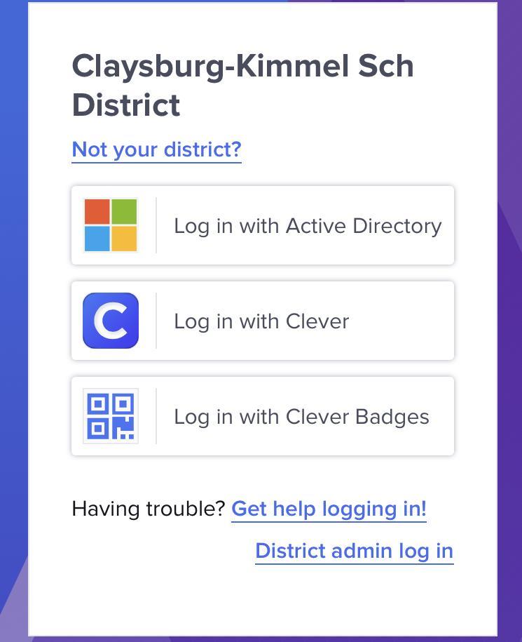 District login options with buttons and QR code