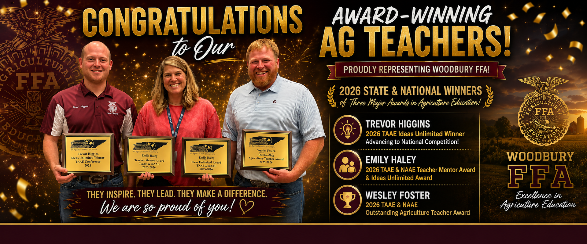 CCHS Ag Teacher, congratulations to Higgins, Haley, and Foster.